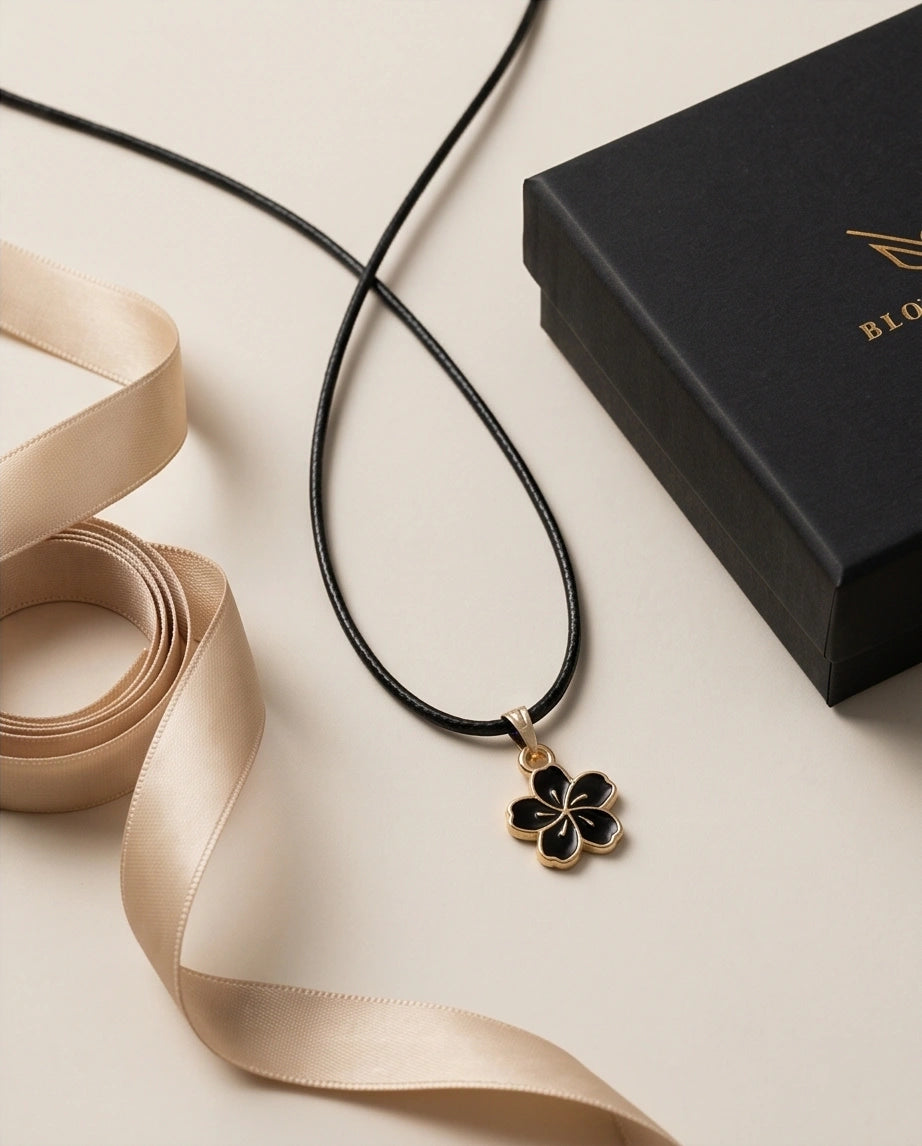 Gold and Black Cherry Blossom Necklace
