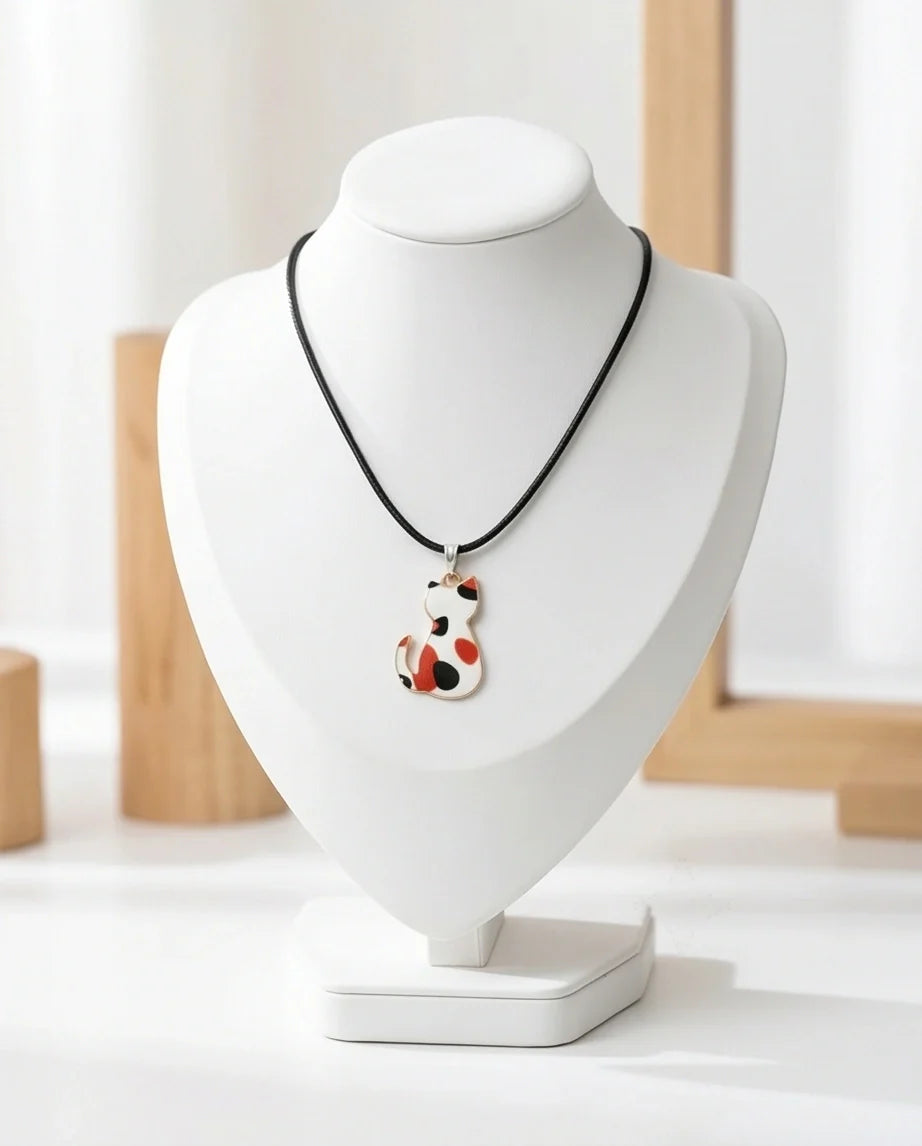 Artistic Calico Cat Silhouette Pendant Necklace