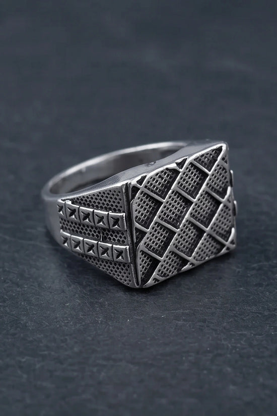 Vintage Sterling Silver Mesh Geometric Signet Ring