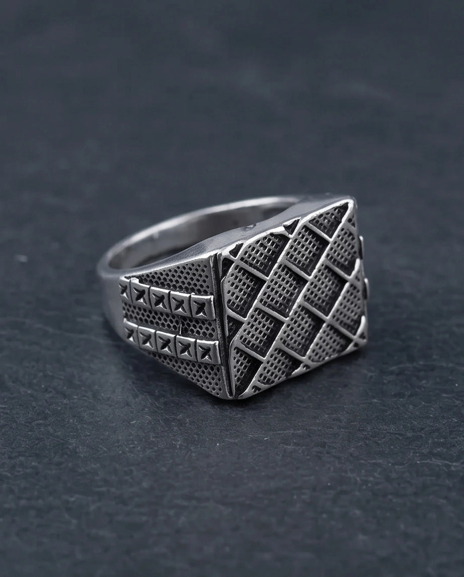 Vintage Sterling Silver Mesh Geometric Signet Ring