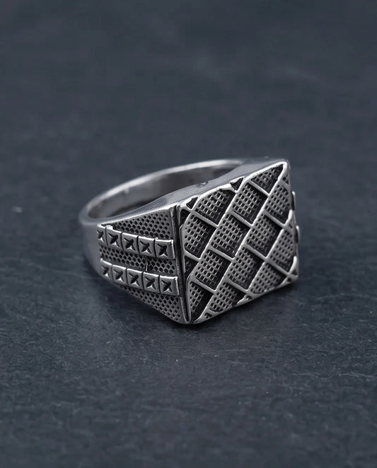Vintage Sterling Silver Mesh Geometric Signet Ring