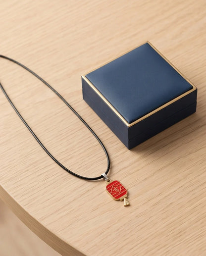 Traditional Red Lantern "Ji" Good Luck Pendant Necklace