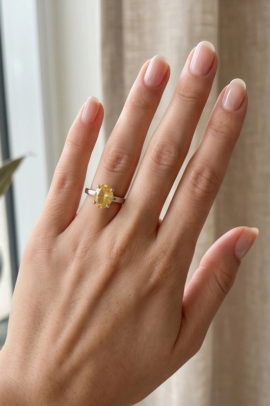 Sterling Silver Oval Yellow Citrine Solitaire Ring
