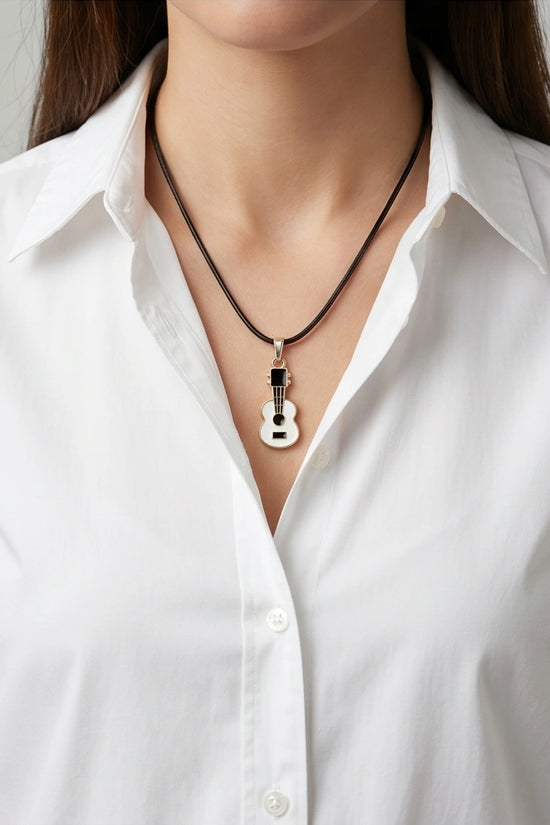 Gold and White Acoustic Guitar Necklace