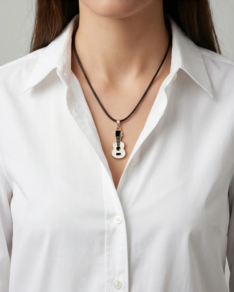 Gold and White Acoustic Guitar Necklace