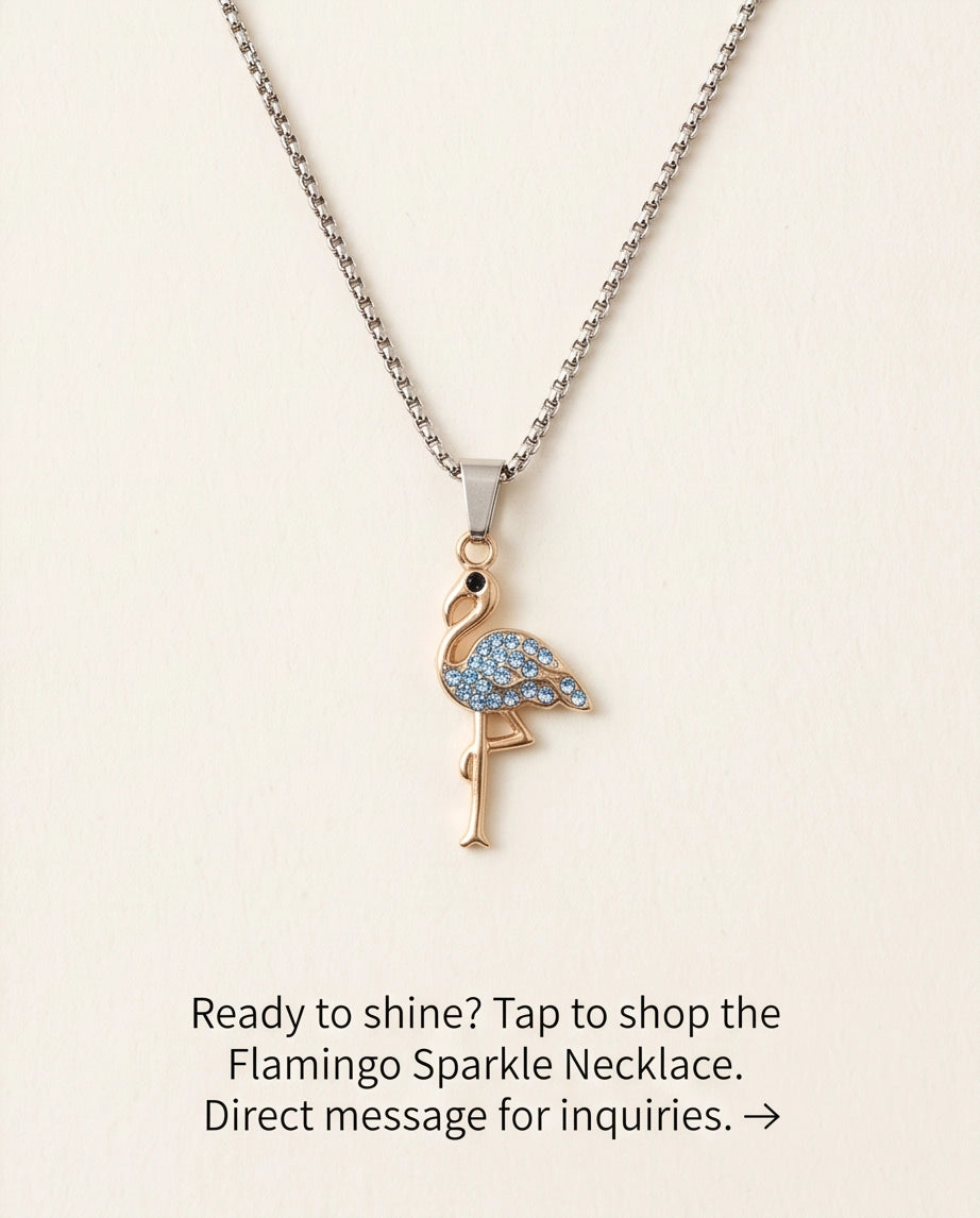 Gold Blue Crystal Paved Flamingo Pendant Necklace
