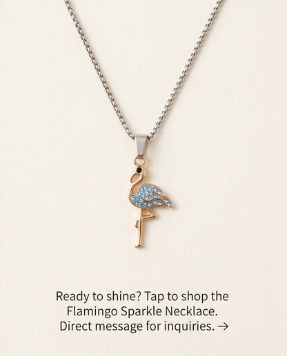 Gold Blue Crystal Paved Flamingo Pendant Necklace