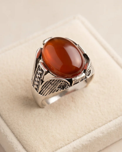 Ember Amber Stippled Signet Ring