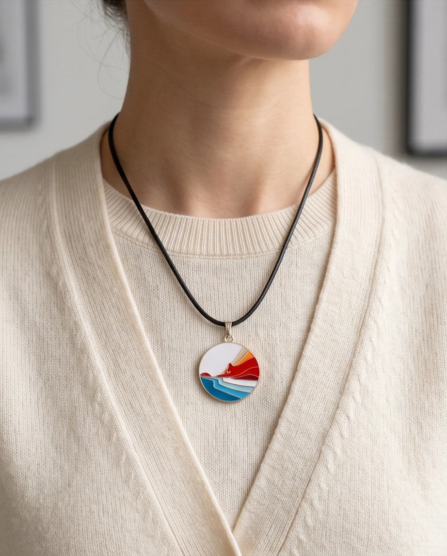 Sunset Wave Enamel Pendant Necklace