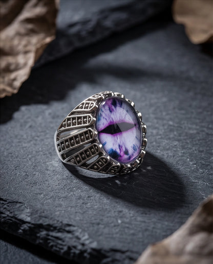 Amethyst Lattice Slit-Pupil Silver Ring