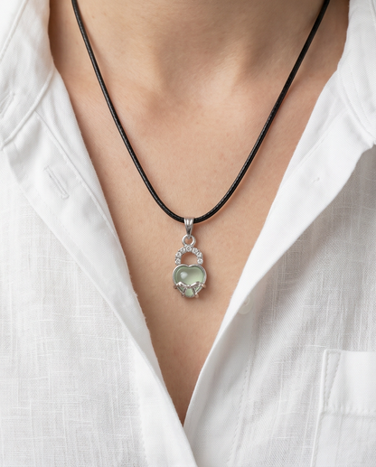 Green Heart Bow Lock Pendant Necklace