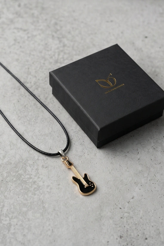 Gold and Black Electric Guitar Necklace