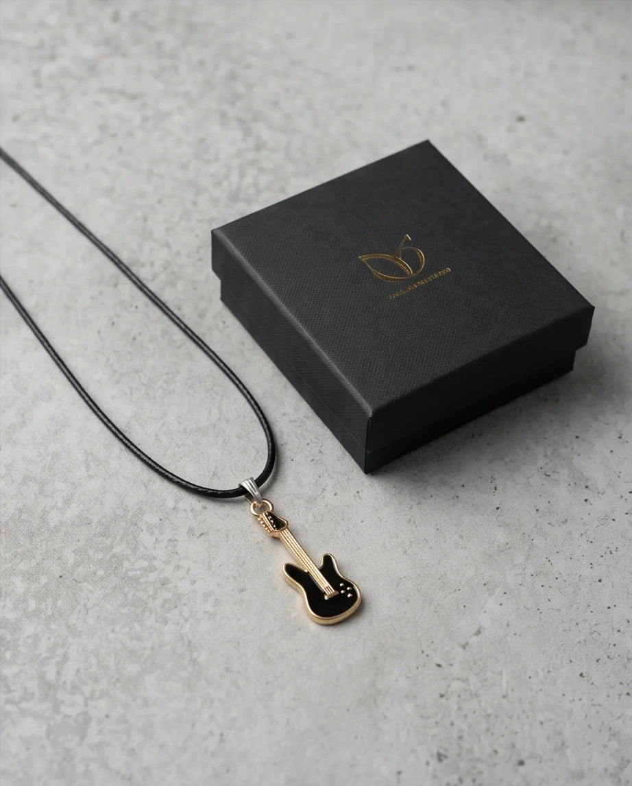 Gold and Black Electric Guitar Necklace