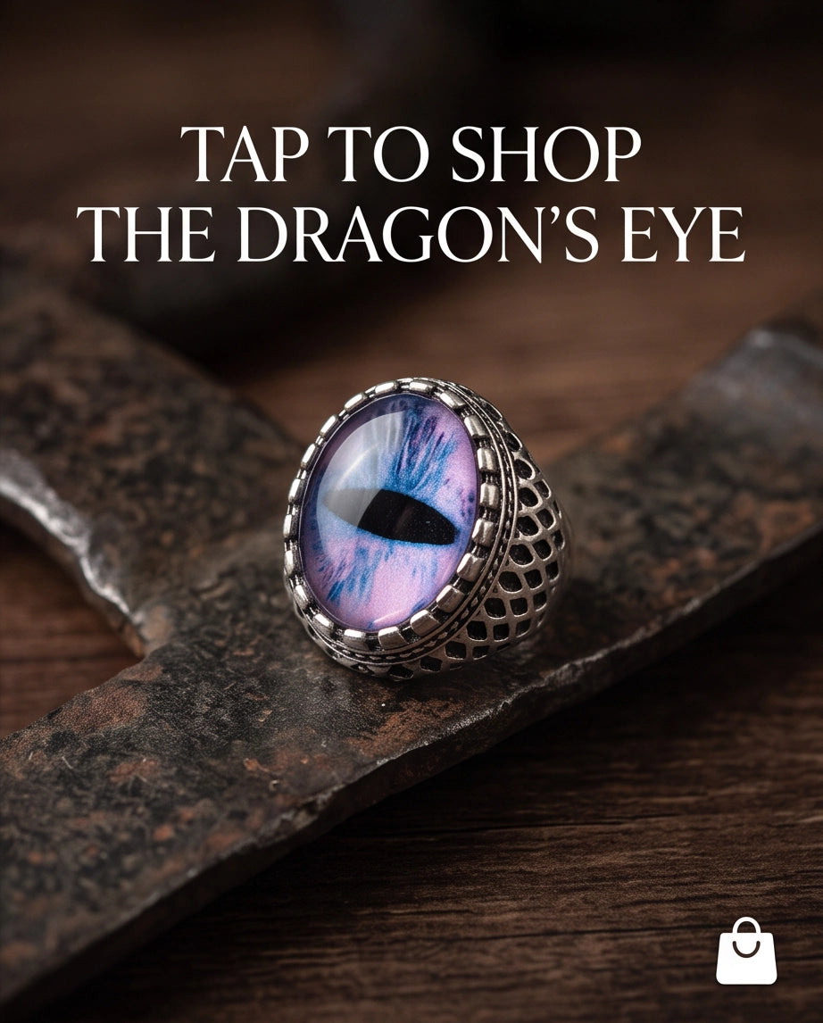 Purple-Blue Slit-Pupil Dragon-Eye Honeycomb-Band Silver Ring