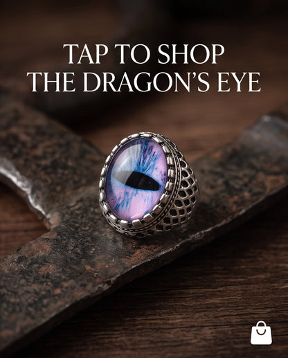 Purple-Blue Slit-Pupil Dragon-Eye Honeycomb-Band Silver Ring