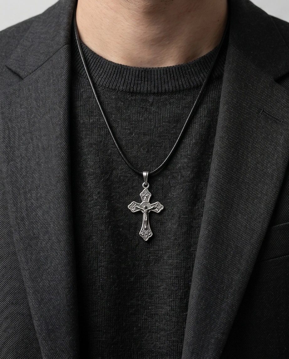 Silver Vintage Crucifix Cross Necklace