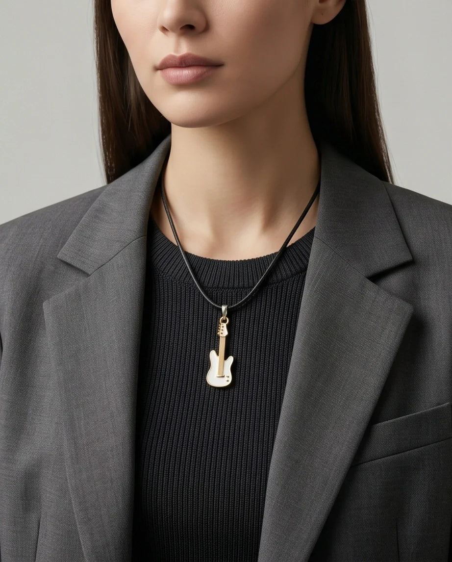Gold and White Electric Guitar Necklace
