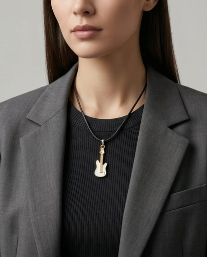 Gold and White Electric Guitar Necklace