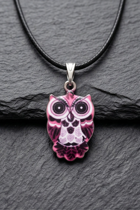 Elegant Magenta Owl Totem Pendant Necklace