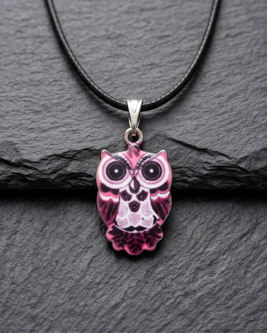 Elegant Magenta Owl Totem Pendant Necklace
