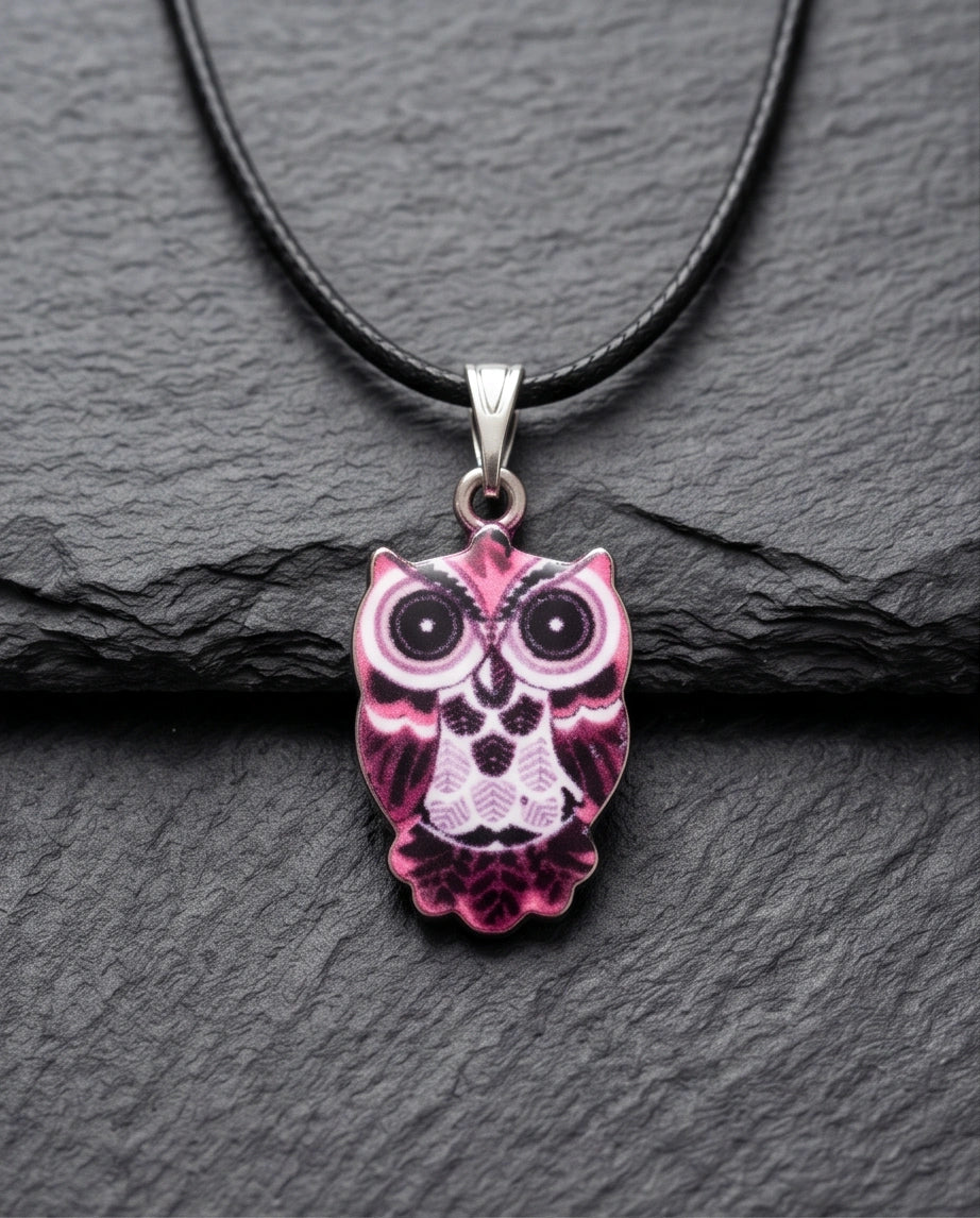 Elegant Magenta Owl Totem Pendant Necklace