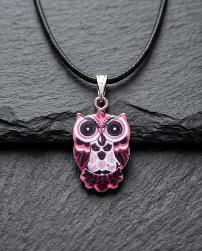 Elegant Magenta Owl Totem Pendant Necklace