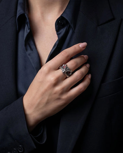 Crimson-Eyed Sculpted Serpent Head Ring