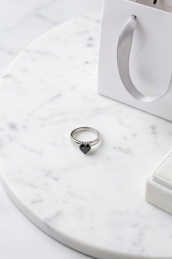Sterling Silver Heart-Cut Black Onyx Solitaire Ring
