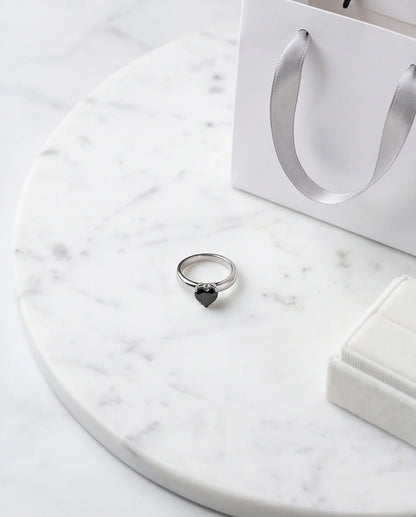 Sterling Silver Heart-Cut Black Onyx Solitaire Ring