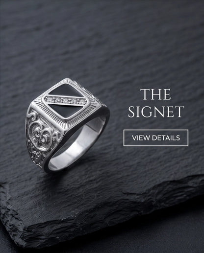 Onyx-Inlay Channel Pavé Diagonal Striped Filigree Silver Ring