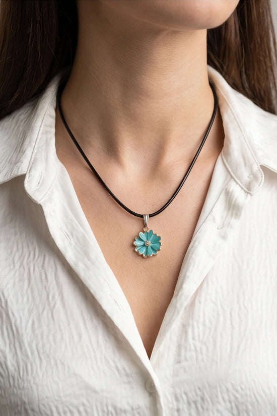 Gold and Turquoise Sunflower Pendant Necklace