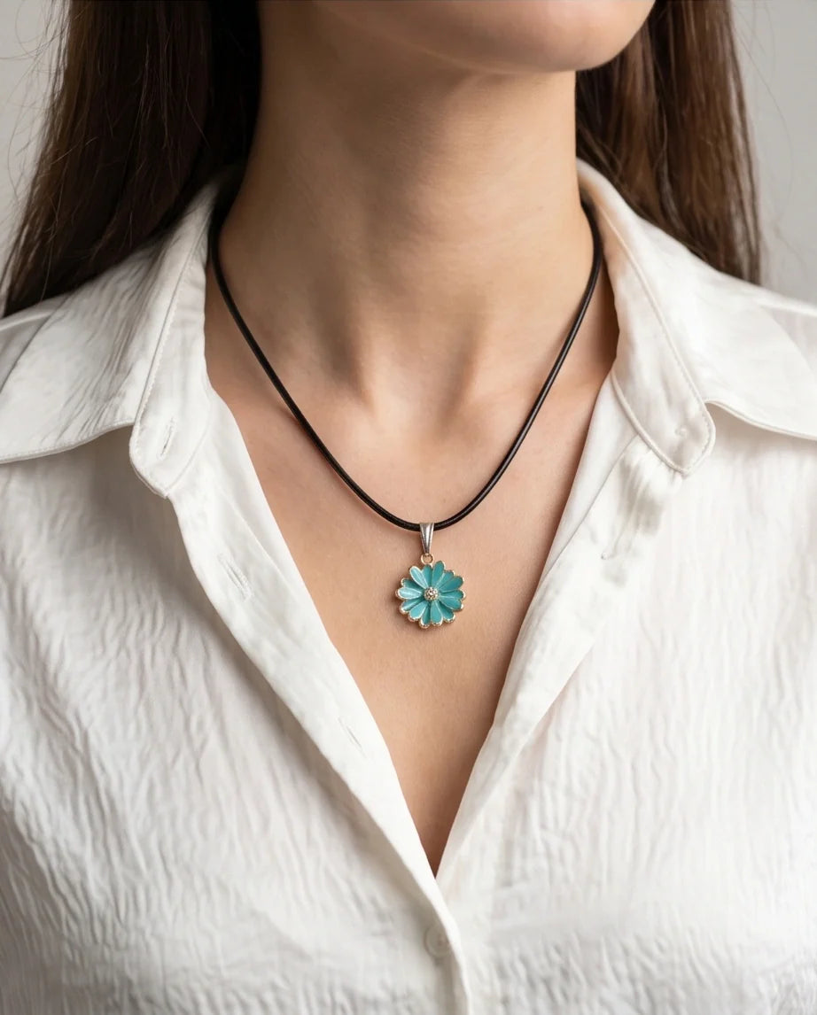 Gold and Turquoise Sunflower Pendant Necklace