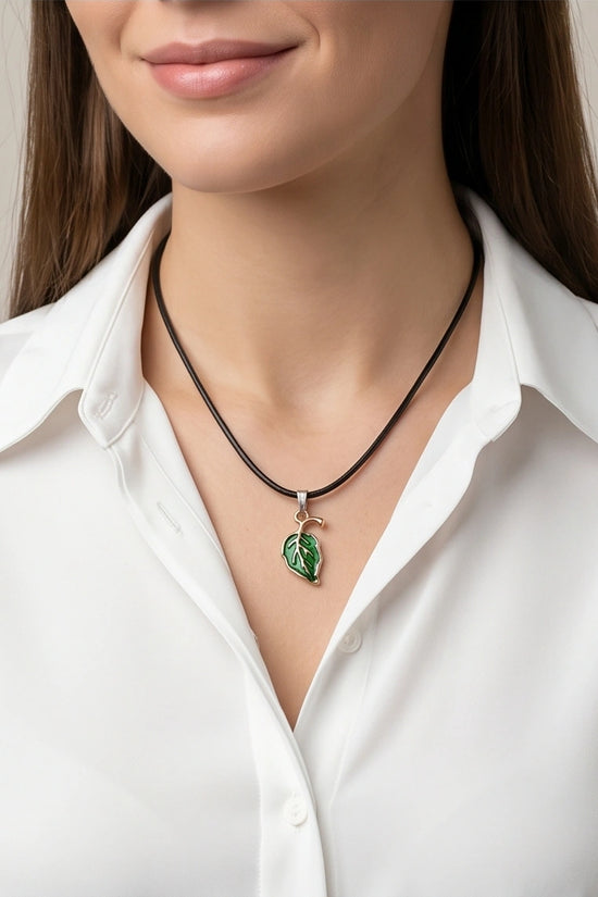 Gold and Green Leaf Pendant Necklace