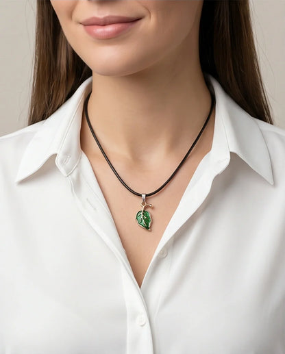 Gold and Green Leaf Pendant Necklace