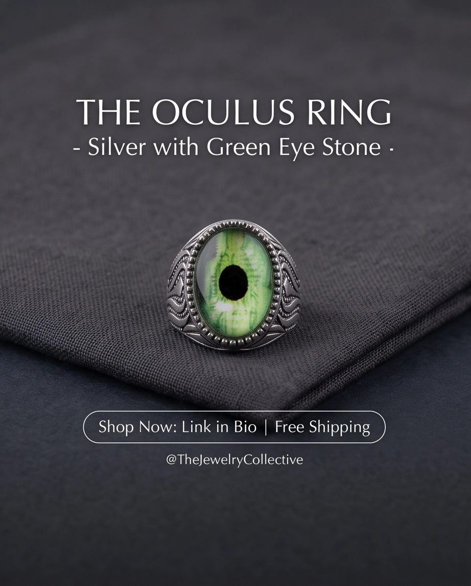 Emerald Dragon-Eye Cabochon Ornate Scrollwork Silver Ring