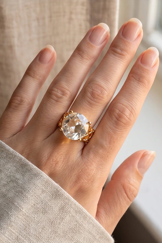 Gold Plated Clear Crystal Filigree Heart Ring
