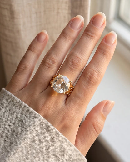 Gold Plated Clear Crystal Filigree Heart Ring