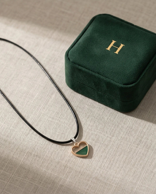 Gold and Green Geometric Heart Necklace