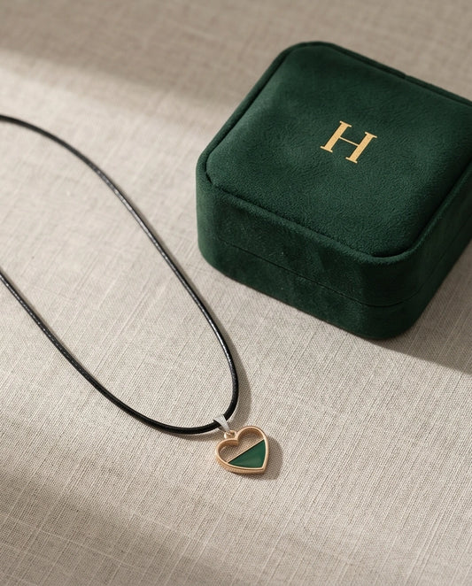 Gold and Green Geometric Heart Necklace