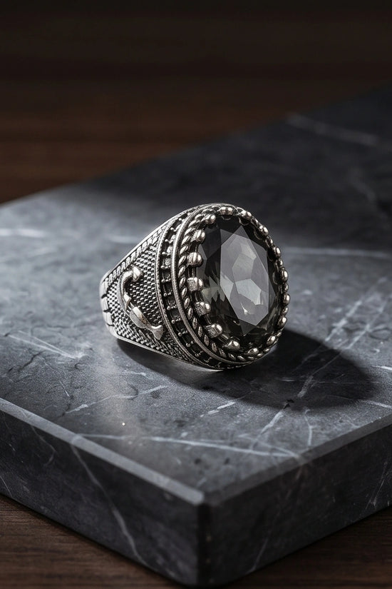 Imperial Anchor Obsidian Signet Ring