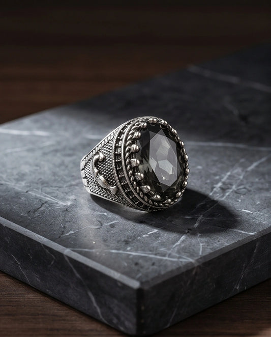 Imperial Anchor Obsidian Signet Ring