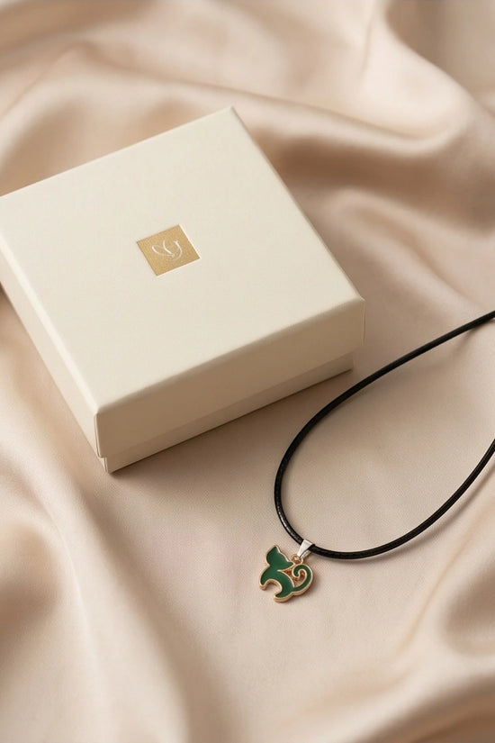 Gold and Green Cat Pendant Necklace