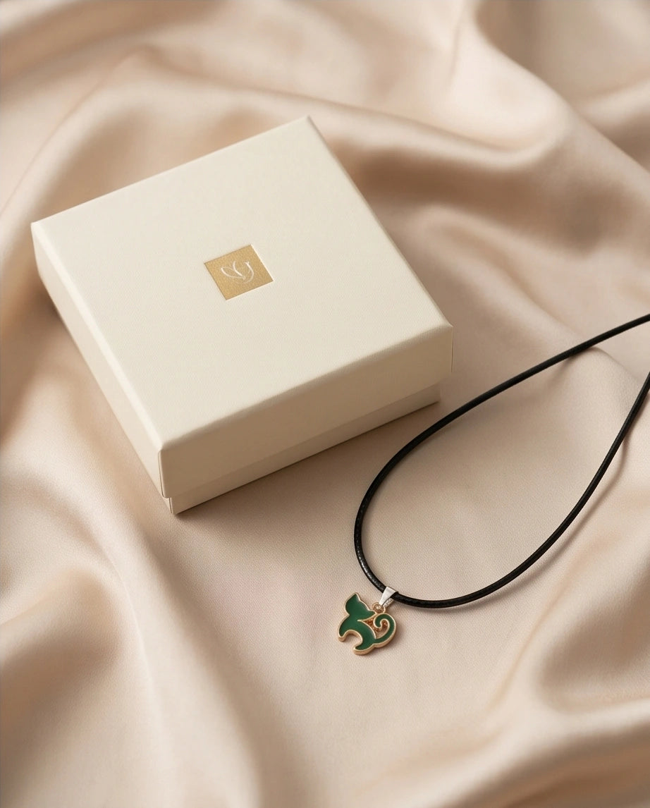 Gold and Green Cat Pendant Necklace