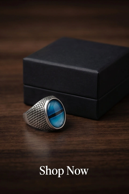 Vintage Sterling Silver Aqua Serpent's Eye Ring