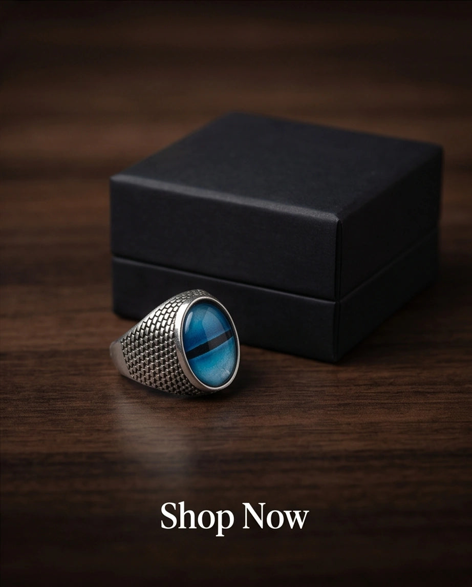 Vintage Sterling Silver Aqua Serpent's Eye Ring