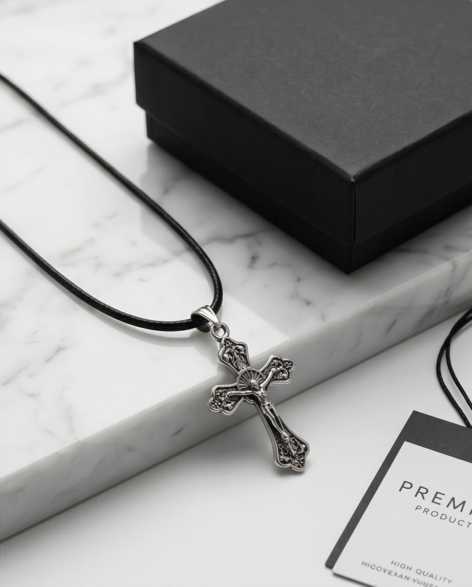 Silver Vintage Crucifix Cross Necklace