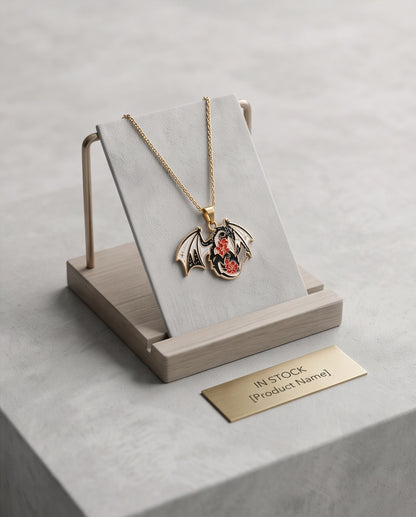 Gold Floral Dragon Black & White Enamel Pendant Necklace