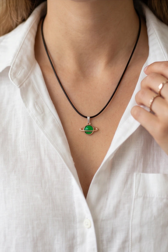 Gold and Green Saturn Planet Necklace