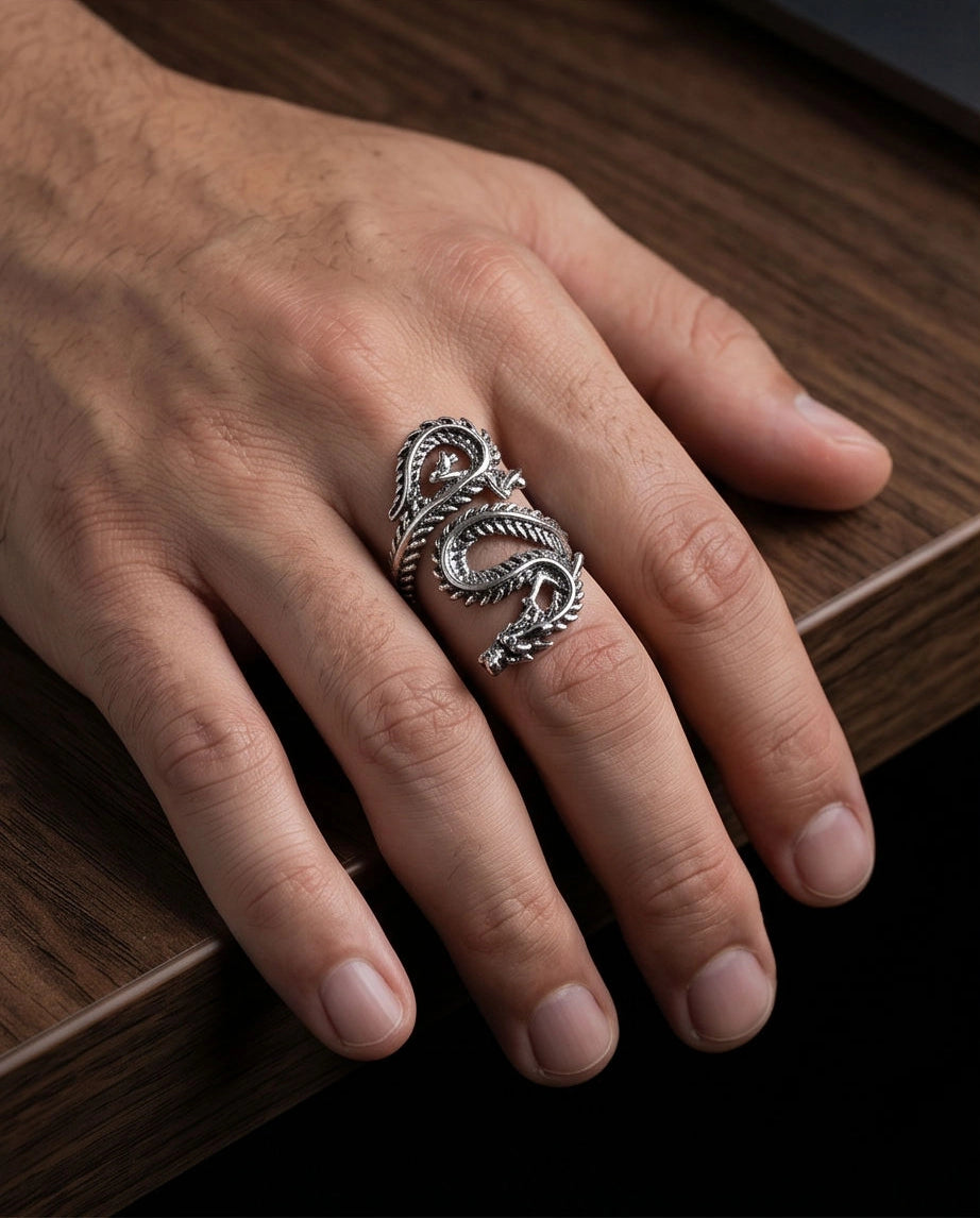 Oxidized Silver Coiled Dragon Wrap Ring