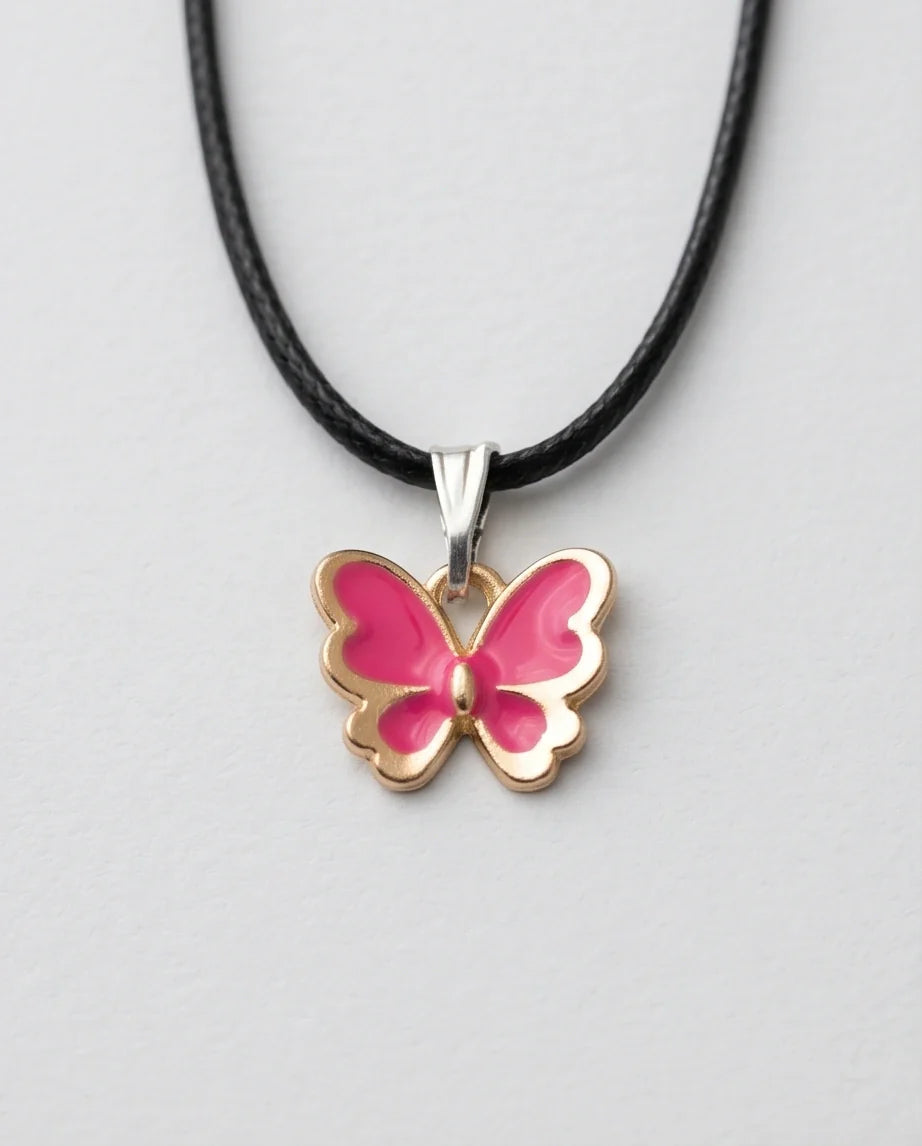 Gold and Pink Butterfly Necklace